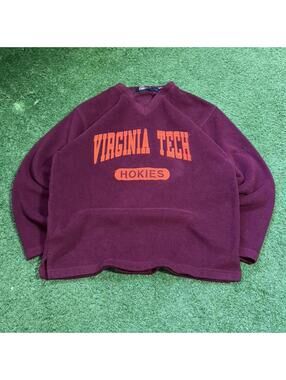 Vintage Y2K Virginia Tech Hokies Fleece Pullover Medium Maroon Sweatshirt V Neck